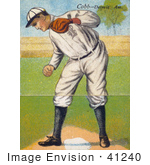#41240 Stock Illustration Of A Vintage Baseball Card Of Ty Cobb Standing Over A Base And Looking Down