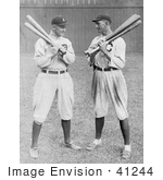 #41244 Stock Photo Of Detroit Tigers Baseball Player Ty Cobb Standing And Holding Bats With Shoeless Joe Joe Jackson Of The Cleveland Naps