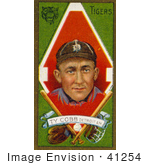 #41254 Stock Illustration Of A Vintage Baseball Card Of Ty Cobb Of The Detriot Tigers With Baseball Gear Over Green