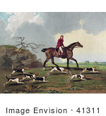 #41311 Stock Illustration Of A Man Captain Ricketts On Horseback Fox Hunting With Dogs