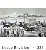 #41334 Stock Illustration Of A Group Of People Watching From The Sidelines Of A Horse Race