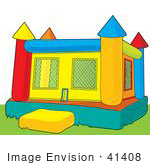 #41408 Clip Art Graphic Of A Bounce Castle On Grass In A Park