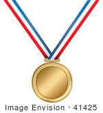 #41425 Clip Art Graphic Of A Golden First Place Medal On A Red White And Blue Ribbon