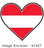 #41427 Clip Art Graphic Of A Red And White Striped Austria Heart Flag