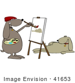 #41653 Clip Art Graphic Of A Brown Pooch Artist Painting A Model