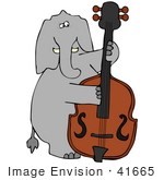 #41665 Clip Art Graphic Of A Gray Elephant Playing A Bass