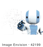 #42199 Clip Art Graphic Of A Blue Futuristic Robot Entering A Code