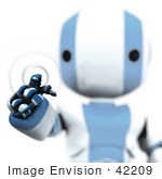 #42209 Clip Art Graphic Of A Blue Futuristic Robot Pushing A Button