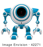 #42271 Clip Art Graphic of a Blue Futuristic Cam Facing Front by Jester Arts