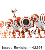 #42296 Clip Art Graphic of a Red Cam Standing And Line And Waving To Someone by Jester Arts