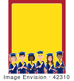 #42310 Clip Art Graphic of a Border Of Diverse Graduates by Maria Bell