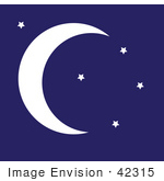 #42315 Clip Art Graphic Of A Night Sky With Stars And A Crescent Moon