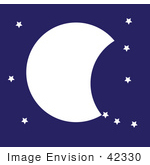 #42330 Clip Art Graphic Of A Night Sky With A Partial Moon And Stars