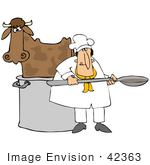 #42363 Clip Art Graphic Of A Cow In A Chef&Rsquo;S Pot