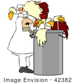 #42382 Clip Art Graphic Of A Chef Stuffing Chickens In A Stock Pot