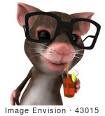 #43015 Royalty-Free (Rf) Cartoon Clipart Illustration Of A 3d Mouse Mascot Wearing Spectacles And Sipping A Beverage - Pose 1