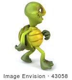#43058 Royalty-Free (Rf) Cartoon Clipart Of A 3d Turtle Mascot Walking And Looking Away - Version 1