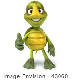 #43060 Royalty-Free (Rf) Cartoon Clipart Of A 3d Turtle Mascot Facing Front And Giving The Thumbs Up