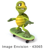 #43065 Royalty-Free (Rf) Cartoon Clipart Of A 3d Turtle Mascot Skateboarding - Version 2