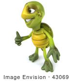 #43069 Royalty-Free (Rf) Cartoon Clipart Of A 3d Turtle Mascot Facing Left And Giving The Thumbs Up