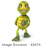 #43074 Royalty-Free (Rf) Cartoon Clipart Of A Bashful 3d Turtle Mascot Touching His Belly And Smiling