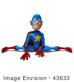 #43633 Royalty-Free (RF) Cartoon Illustration of a Flexible Male 3d Superhero Mascot Doing The Splits by Julos