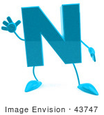 #43747 Royalty-Free (RF) Illustration of a 3d Turquoise Letter N Character With Arms And Legs by Julos