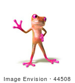 #44508 Royalty-Free (RF) Illustration of a Cute 3d Pink Tree Frog Mascot Waving - Pose 3 by Julos