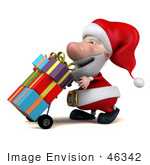 #46342 Royalty-Free (Rf) Illustration Of A 3d Big Nose Santa Mascot Pushing Gifts On A Dolly - Version 1