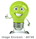 #46746 Royalty-Free (Rf) Illustration Of A Green 3d Electric Light Bulb Head Mascot Giving The Thumbs Up