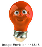 #46818 Royalty-Free (Rf) Illustration Of A Red 3d Electric Light Bulb Head Mascot Smiling