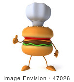 #47026 Royalty-Free (Rf) Illustration Of A 3d Cheeseburger Mascot Giving The Thumbs Up And Wearing A Chef Hat