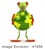 #47456 Royalty-Free (Rf) Illustration Of A 3d Tree Frog Holding The Earth - Pose 1
