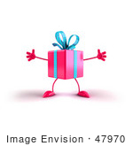 #47970 Royalty-Free (Rf) Illustration Of A 3d Pink Present Mascot With Open Arms