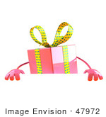 #47972 Royalty-Free (Rf) Illustration Of A 3d Pink Present Mascot Standing Behind A Blank Sign - Version 1