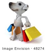 #48274 Royalty-Free (Rf) Illustration Of A 3d Jack Russell Terrier Dog Mascot Looking Up And Carrying Shopping Bags
