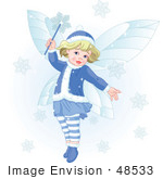 #48533 Royalty-Free (RF) Clip Art Illustration of a Cute Blond Xmas Fairy Making Snowflakes Fall by pushkin