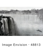 #48813 Royalty-Free Stock Photo Of A Black And White Scene Of The Maid Of The Mist Under Horseshoe Falls From Goat Island
