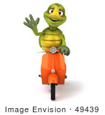 #49439 Royalty-Free (Rf) Illustration Of A 3d Green Turtle Mascot Riding A Scooter - Version 3
