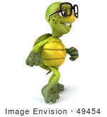 #49454 Royalty-Free (Rf) Illustration Of A 3d Green Turtle Mascot Walking And Wearing Spectacles