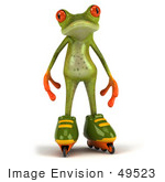 #49523 Royalty-Free (Rf) Illustration Of A 3d Red Eyed Tree Frog Mascot Roller Blading - Version 2
