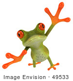 #49533 Royalty-Free (Rf) Illustration Of A 3d Red Eyed Tree Frog Taking A Big Leap Forward