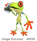 #49539 Royalty-Free (Rf) Illustration Of A 3d Green Tree Frog Character Using A Cell Phone - Version 2