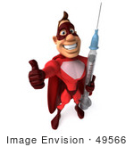 #49566 Royalty-Free (Rf) Illustration Of A 3d Red Superhero Holding A Swine Flu H1n1 Syringe