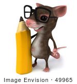 #49965 Royalty-Free (Rf) Illustration Of A 3d Mouse Mascot Wearing Glasses And Standing With A Pencil