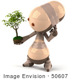 #50607 Royalty-Free (Rf) Illustration Of A 3d Robot Mascot Holding A Plant - Version 3