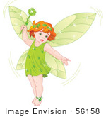 #56158 Royalty-Free (Rf) Clip Art Of A Red Haired Baby Fairy In Green Holding A Magic Wand