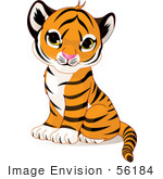 #56184 Royalty-Free (RF) Clip Art of an Adorable Baby Tiger Cub Sitting by pushkin