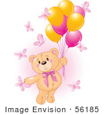 #56185 Royalty-Free (RF) Clip Art Of A Girl Teddy Bear Floating Away With Butterflies And Balloons by pushkin
