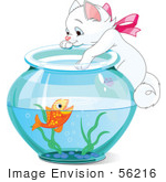 #56216 Royalty-Free (Rf) Clip Art Illustration Of A White Kitten Hanging On And Reaching Into A Goldfish Bowl